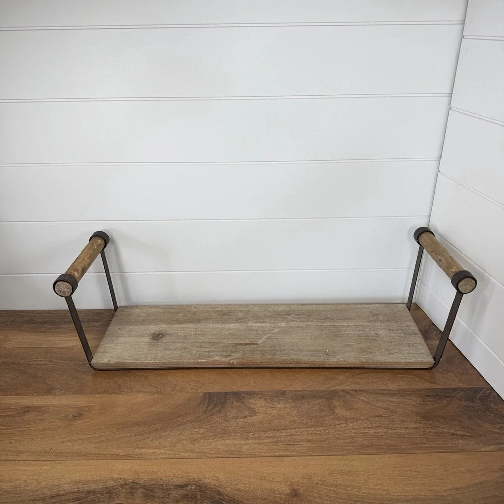 Rustic Farmhouse Large Floating Wall Shelves (2) Metal Wood Cottagecore Prairie